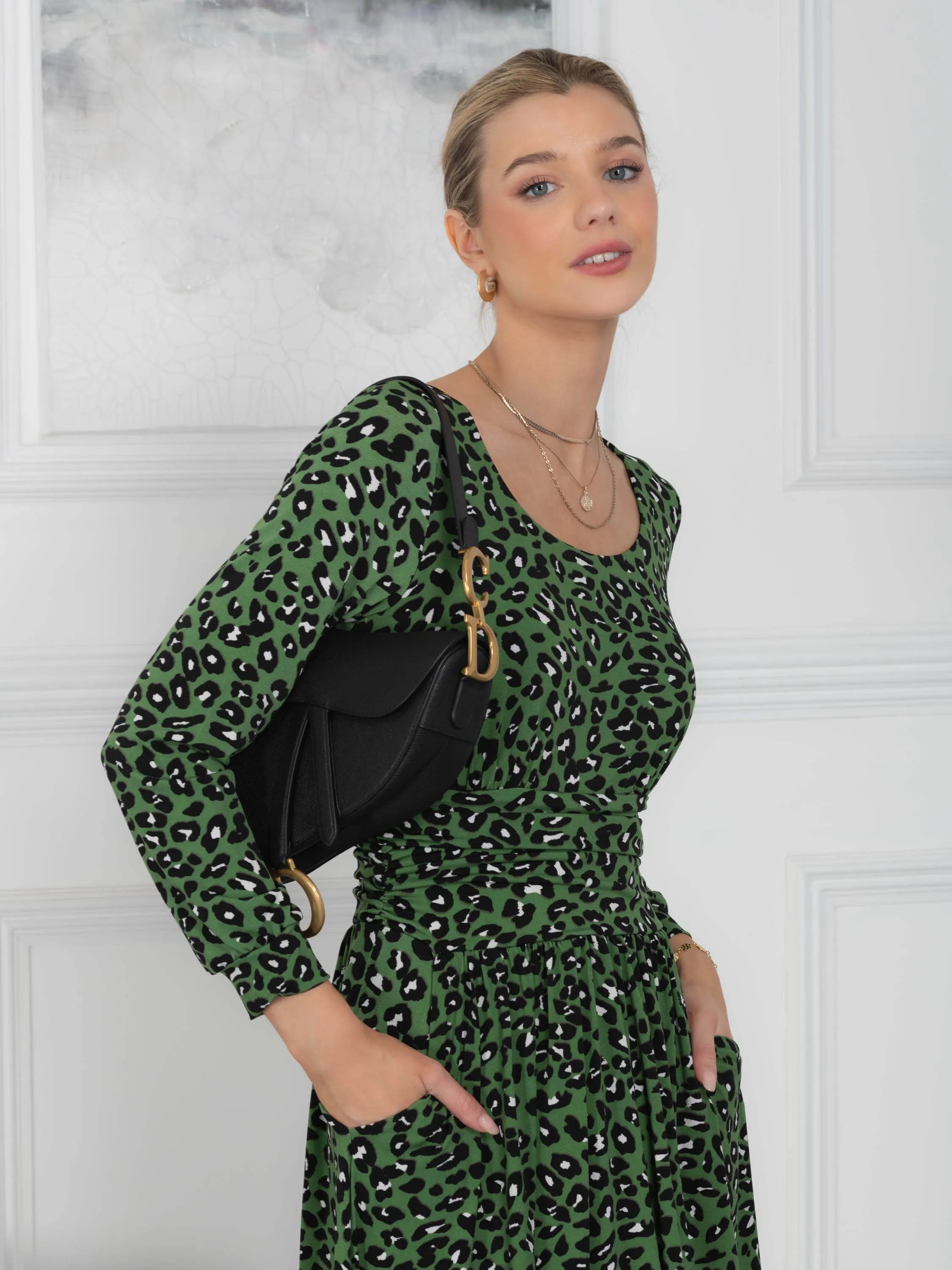 Veeksha Animal Print Dress, Green Animal