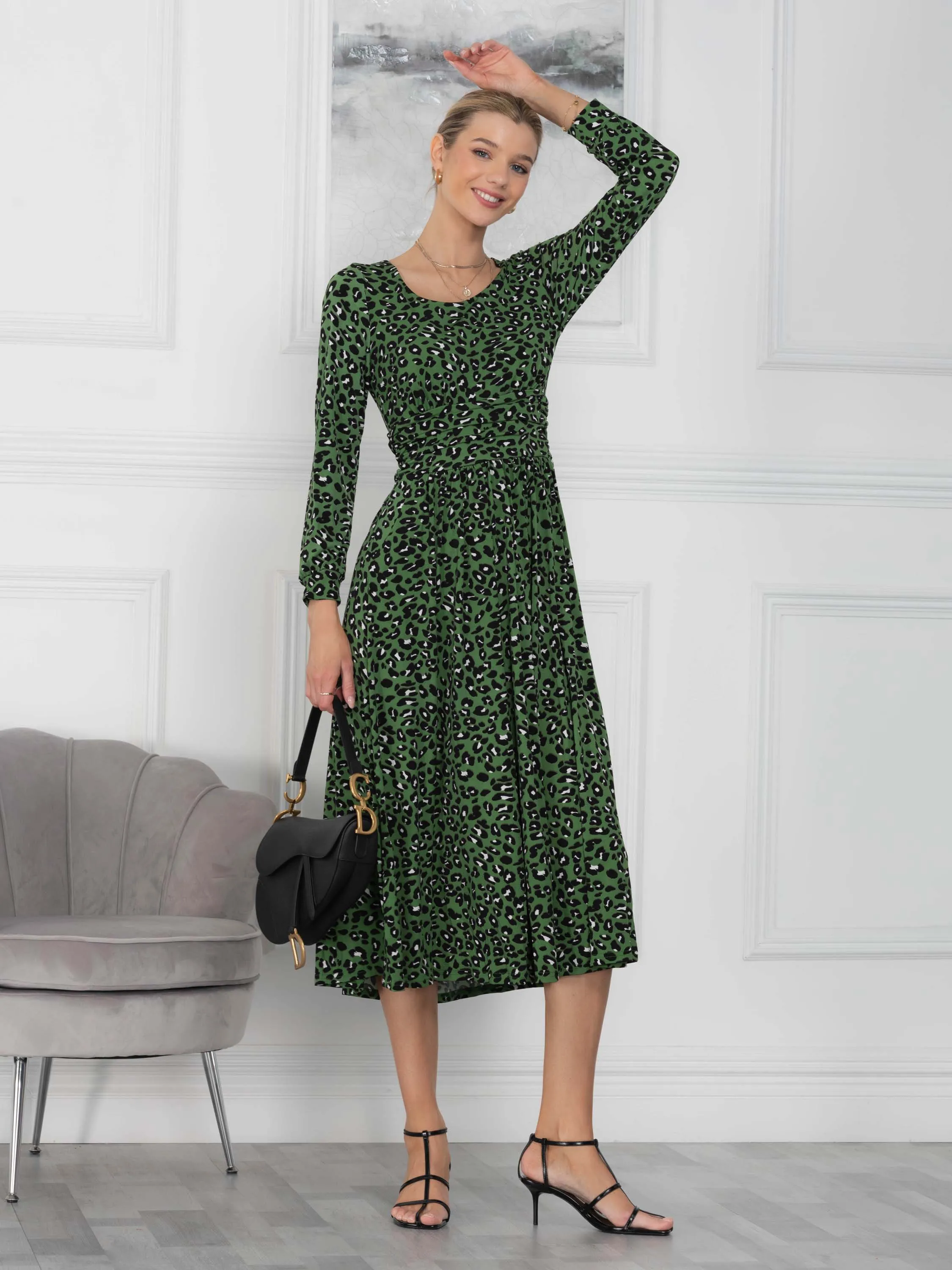 Veeksha Animal Print Dress, Green Animal