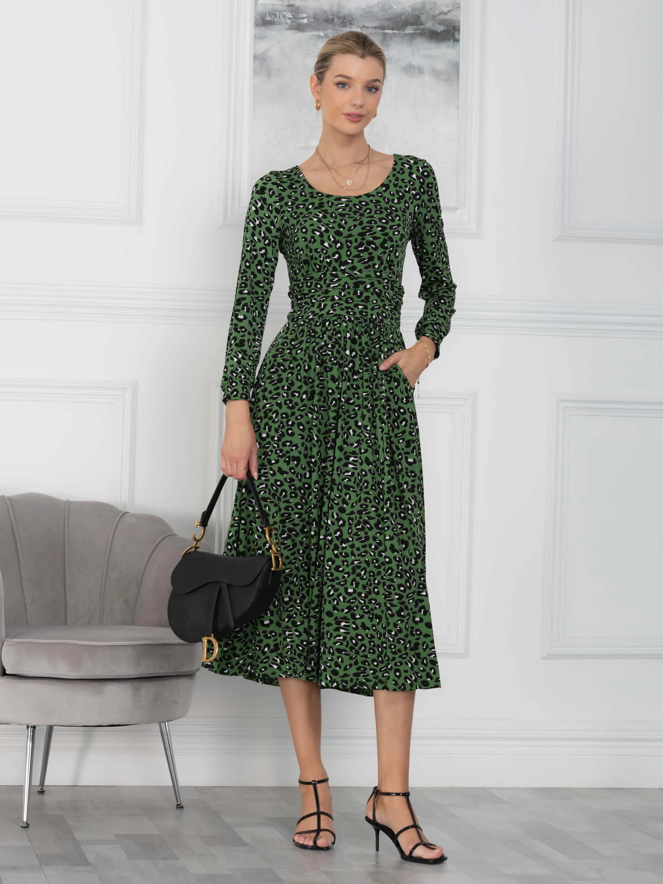 Veeksha Animal Print Dress, Green Animal