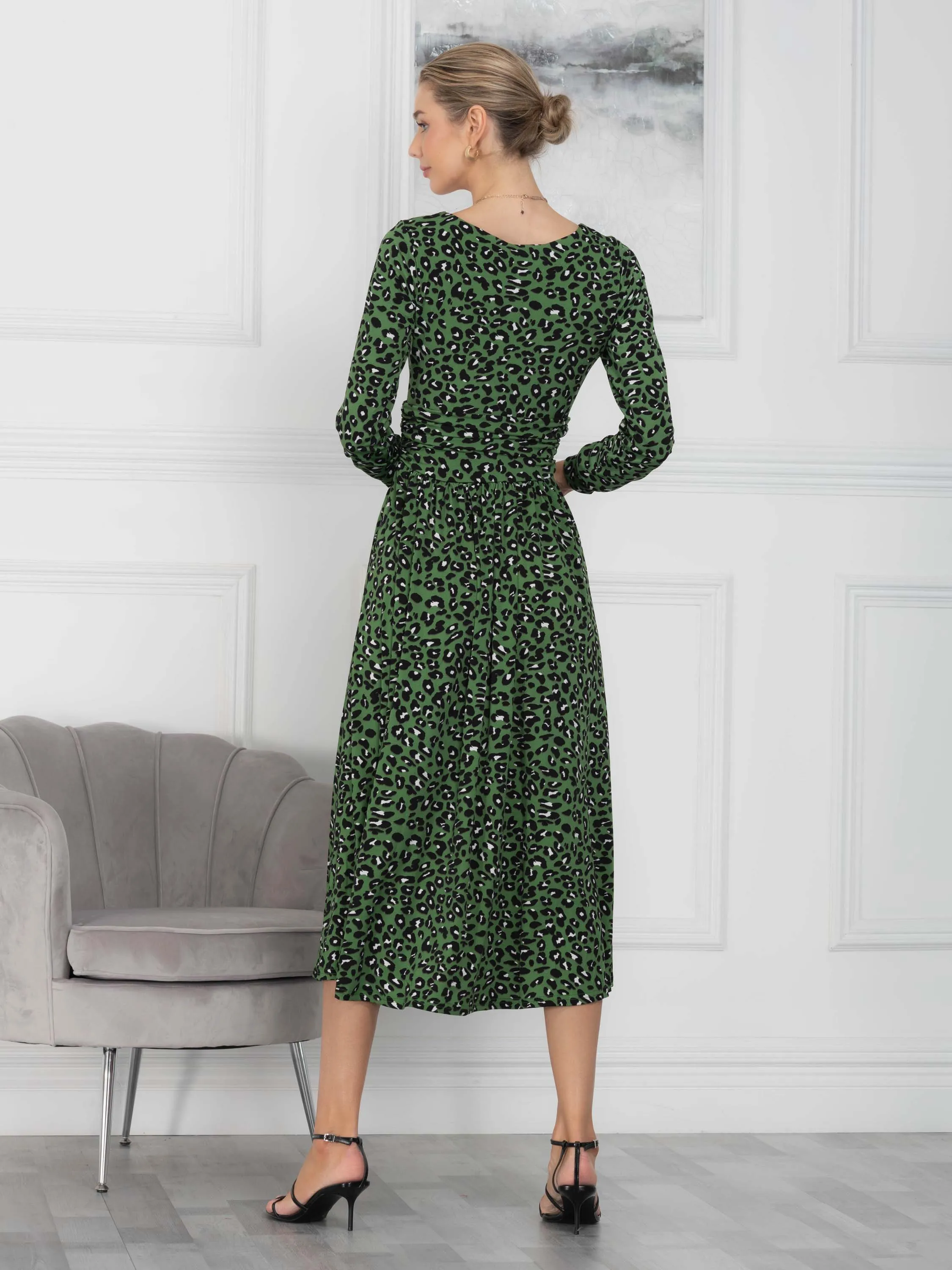 Veeksha Animal Print Dress, Green Animal