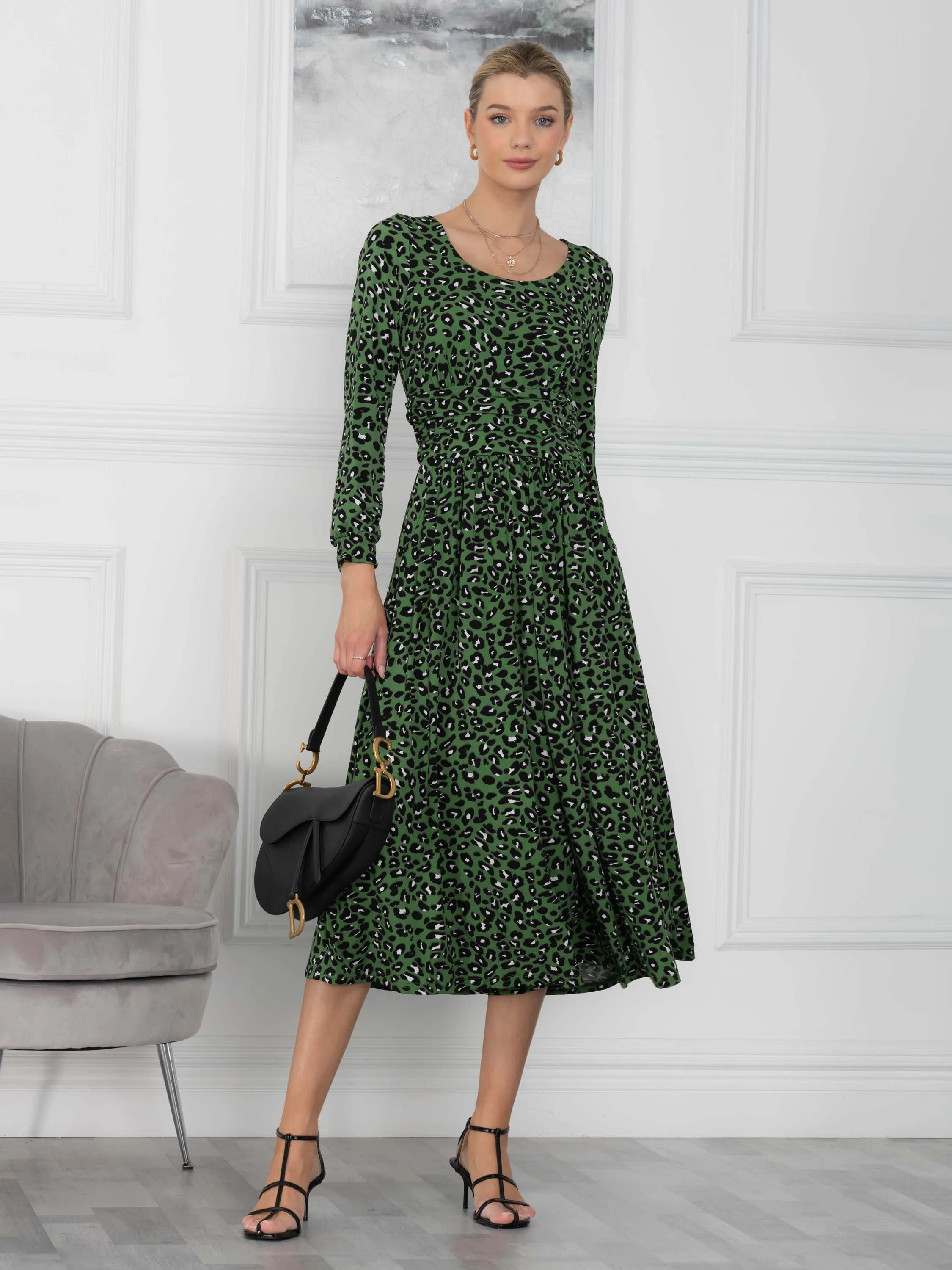 Veeksha Animal Print Dress, Green Animal