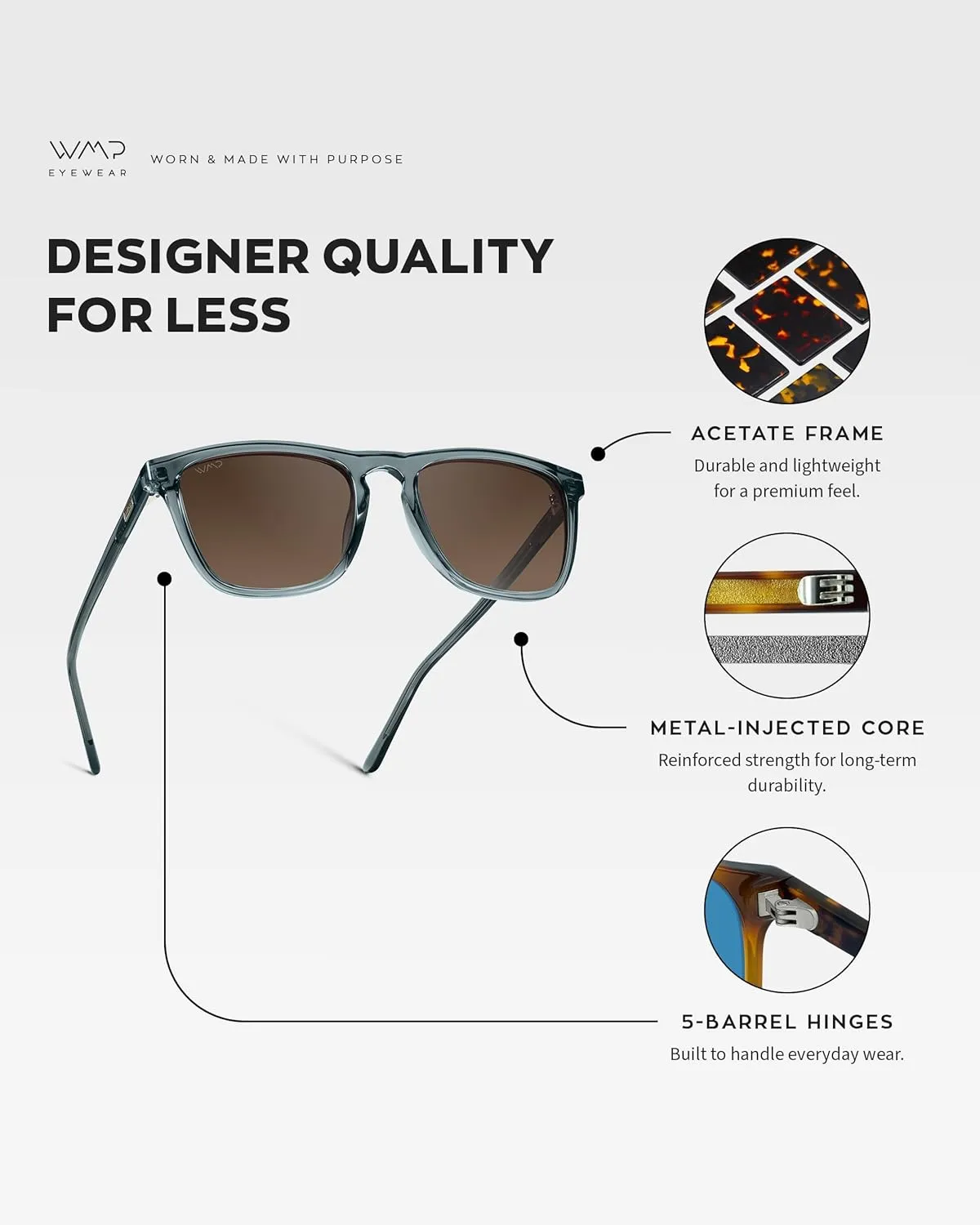 WearMe Pro - Polarized Lens Square Modern Sunglasses for Men