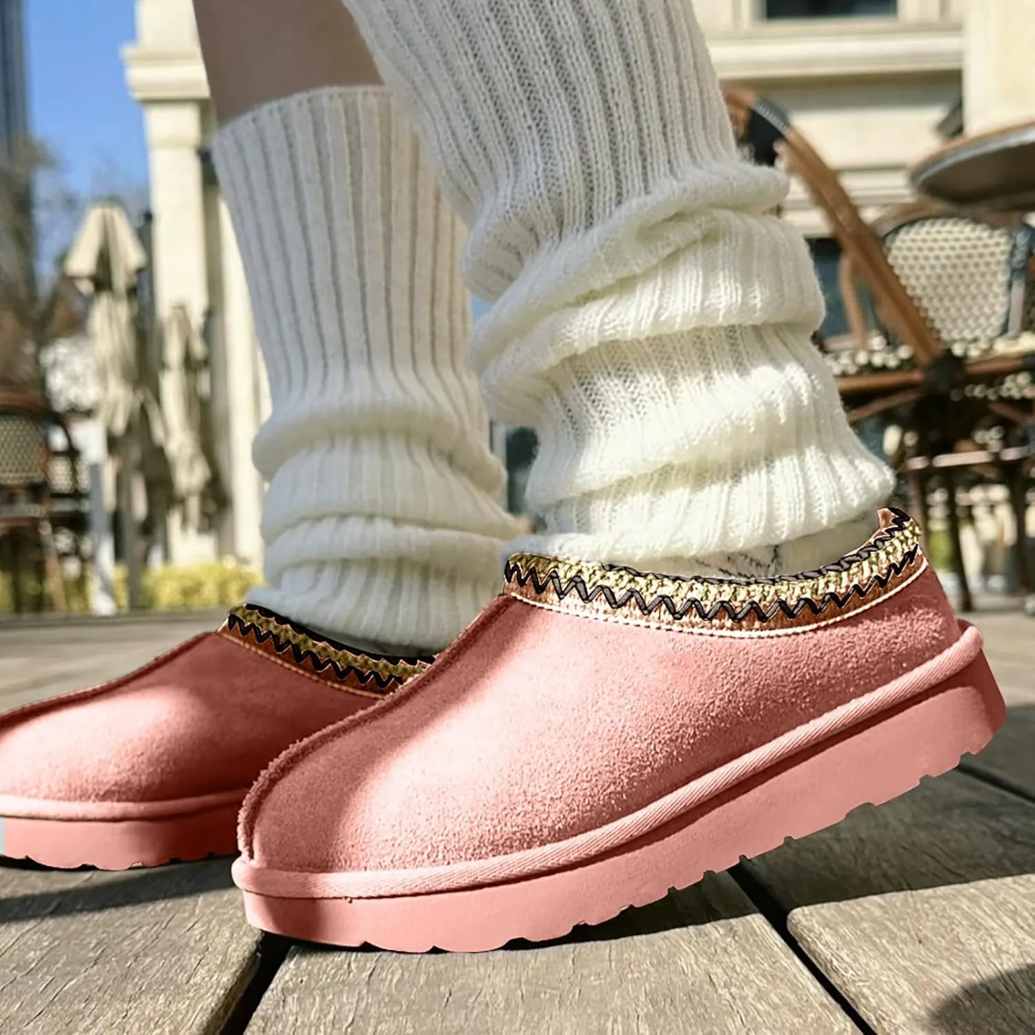 Women's Slippers Platform Mini Boots For Women Suede Leather Indoor/Outdoor Anti-Slip Slipper Comfy Fur Fleece Lined Sneakers Short Ankle Boot