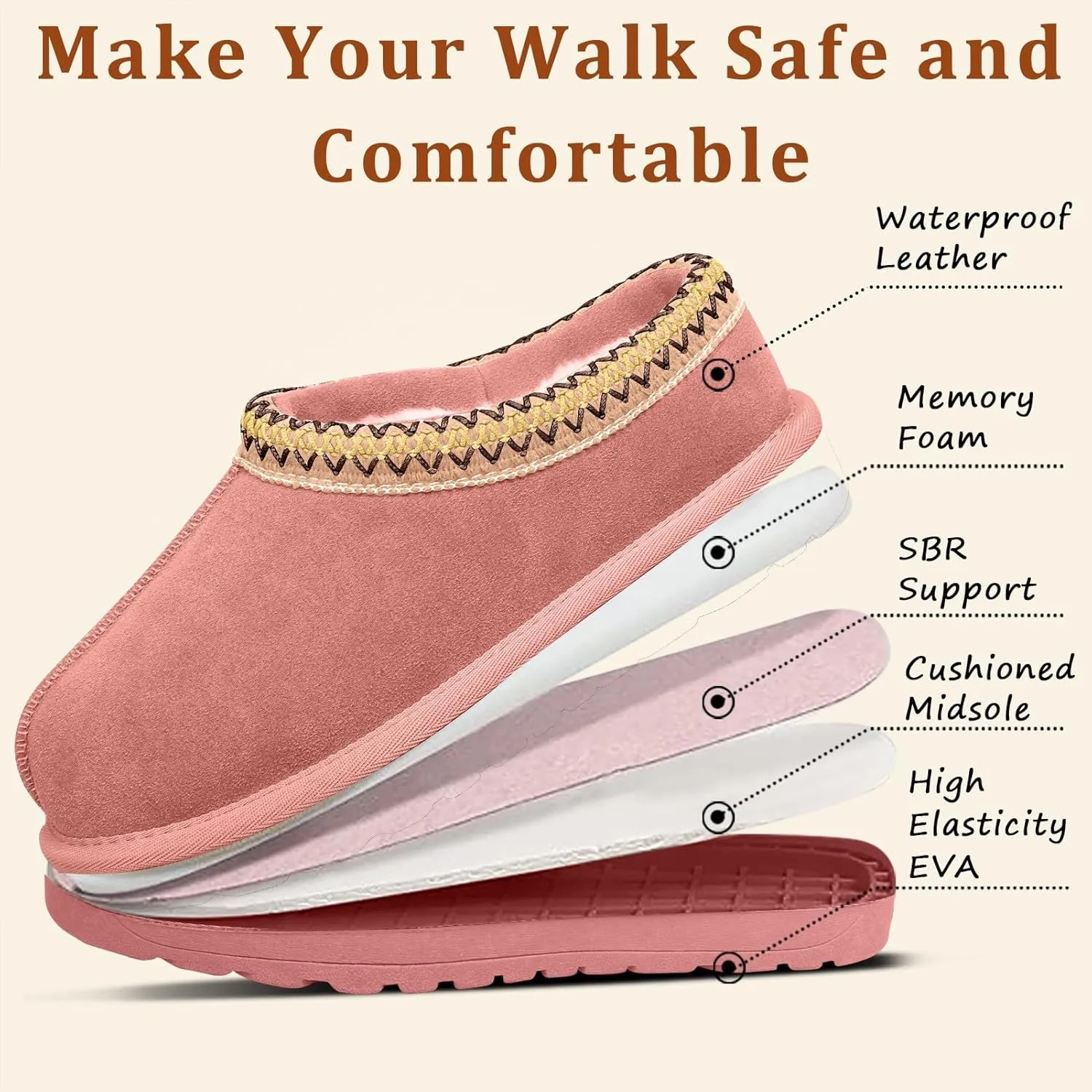 Women's Slippers Platform Mini Boots For Women Suede Leather Indoor/Outdoor Anti-Slip Slipper Comfy Fur Fleece Lined Sneakers Short Ankle Boot